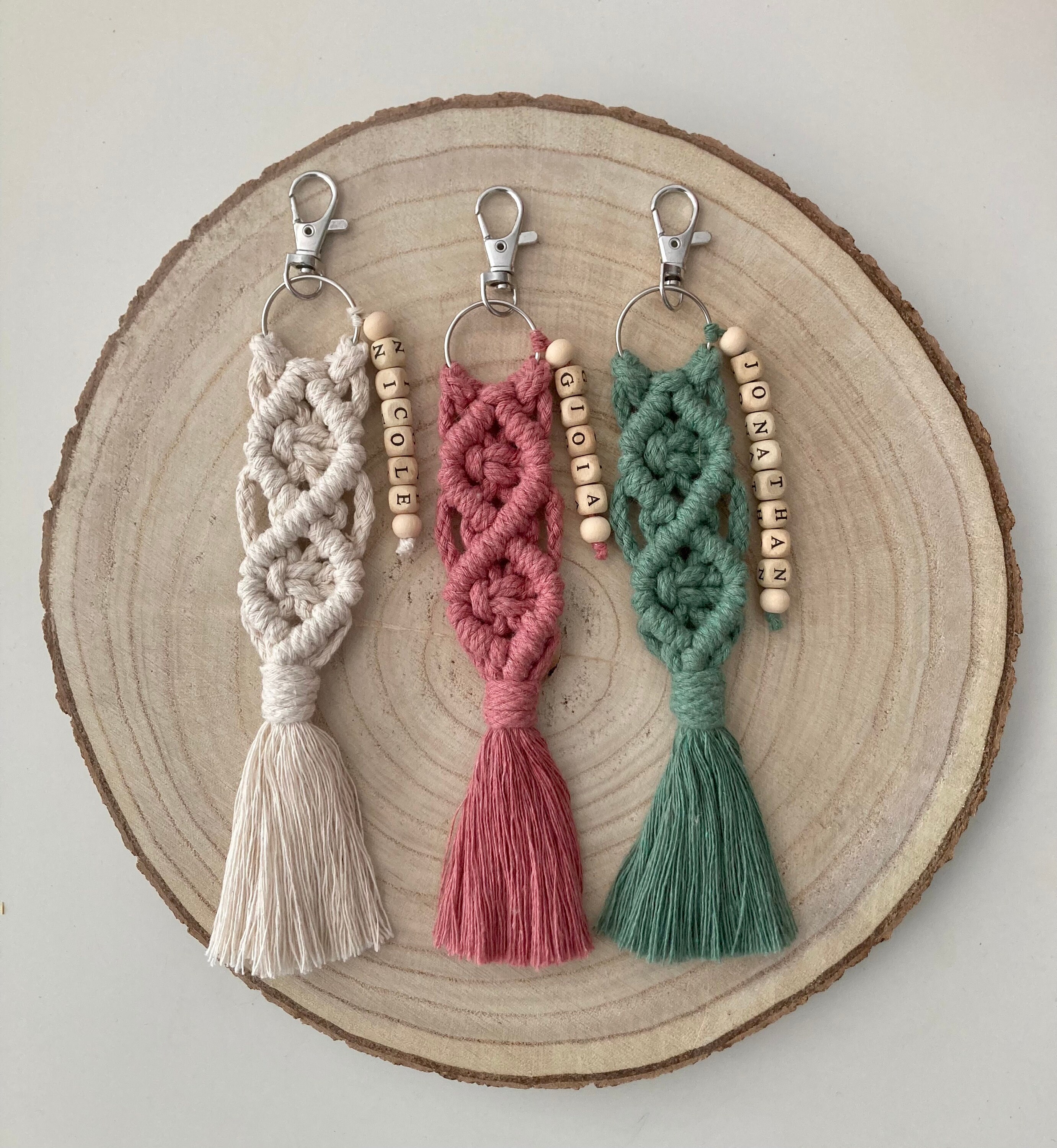 Macrame Keychain Personalized With Wooden Bead Letters Etsy UK