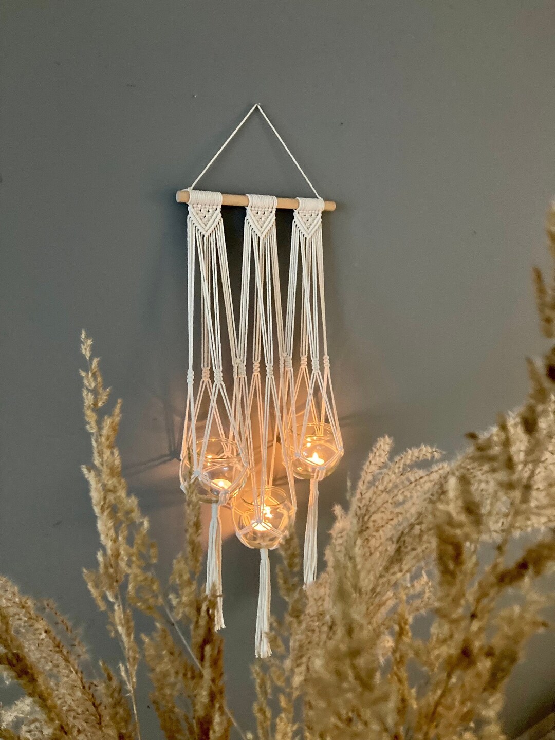 Macrame Candle Hanger: Bohemian Hanging Lantern With Glass Bowls