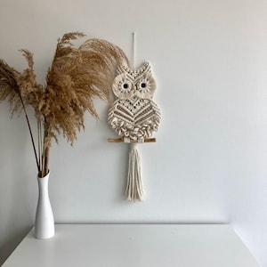 Macrame White Fluffy Owl Wall Hanging, Cute Baby Room Boho Macrame Wall ...