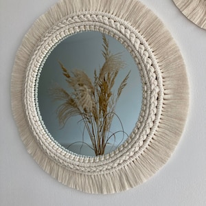 Large round macrame mirror, wall hanging mirror
