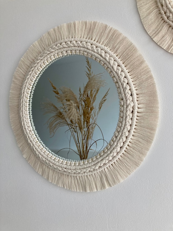 Large round macrame mirror, wall hanging mirror