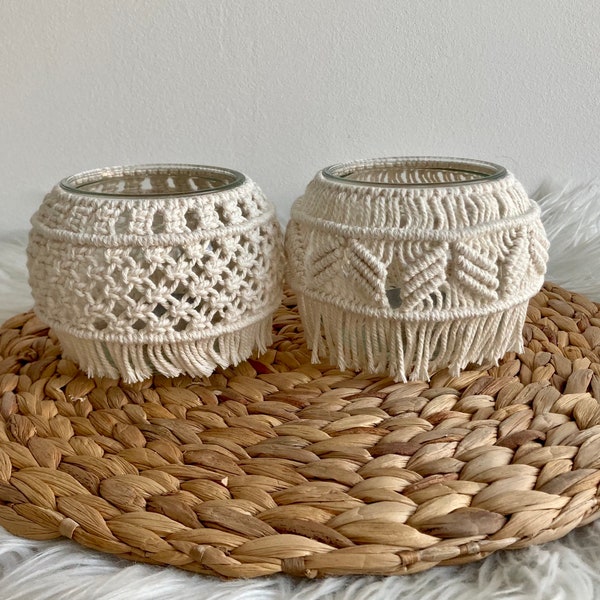 Macrame candle holder, macrame bowl, candleholder