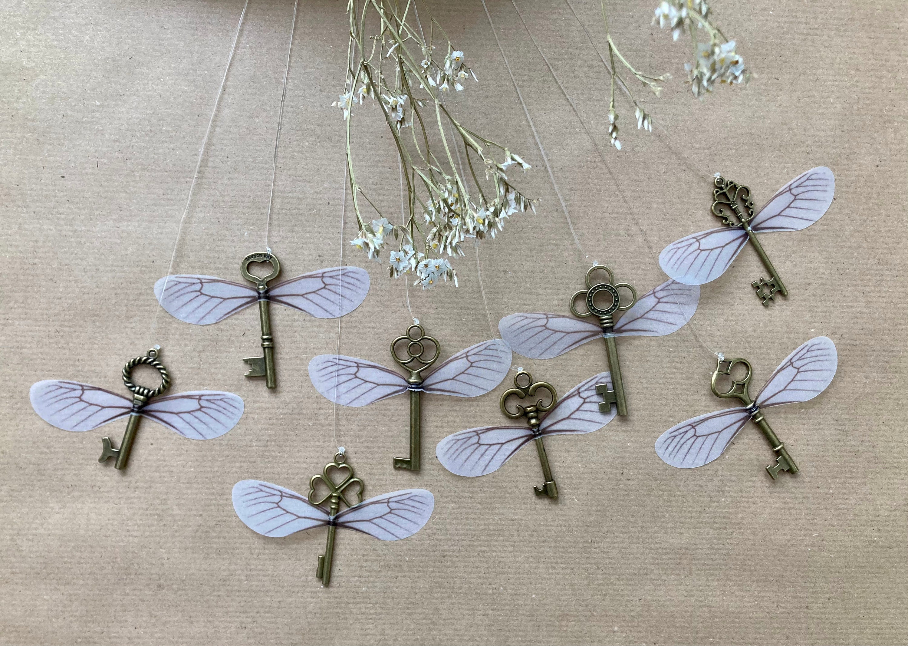 Magic Flying Keys Set, Wizard flying key Ornament set, hanging flying winged keys, Wizard Decor, Wizard Gift