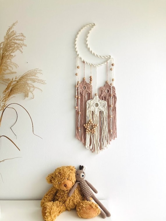 Acchiappasogni, decorazione da parete, con luna boho fatto a mano, decorazione per la casa, regalo per bambini, amici, decorazione boho, camera da