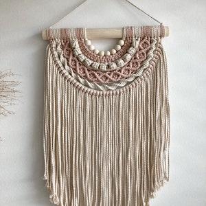 Macrame semicircle wall hanging in natural white - powder pink Rosa