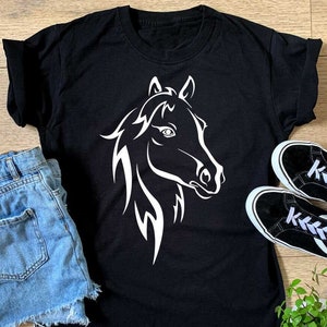 Ladies Horse Face Silhouette T-shirt - Womens Girls Horse & Pony Gift Birthday Christmas Gift Top