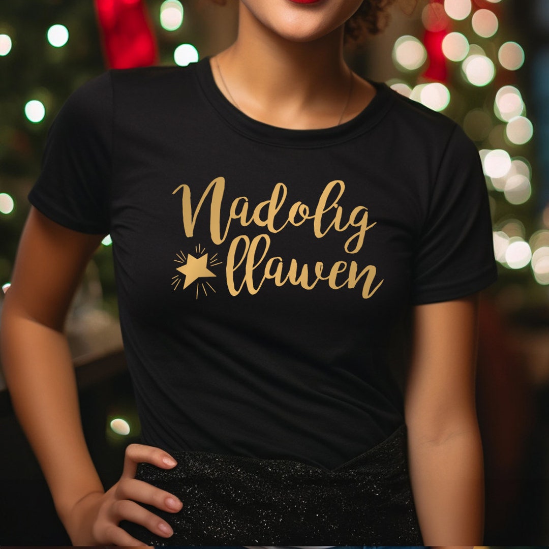 Nadolig Llawen Star T-shirt Welsh Merry Christmas Top UK