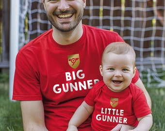 Big Gunner Little Gunner T Shirt Baby Vest Couples Kids Dad Gift Set Custom Personalised Uncle Football Fathers Day Footie Shirt Shirts Tops