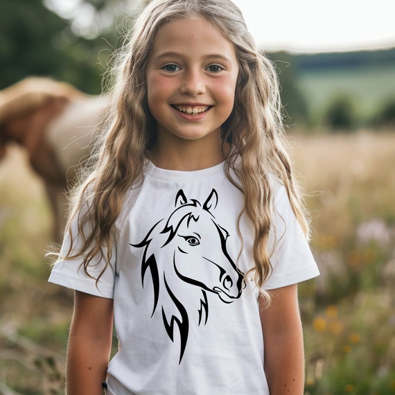 Kids Horse Face Silhouette T shirt Boys Girls Horse Riding Pony Gift Birthday Christmas Gift Top