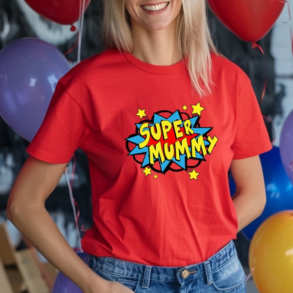 Ladies Super Mummy Comic T-shirt - Womens Girls Superhero Gift Top Birthday Christmas Gift Top