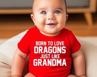 Born To Love Dragons Like Grandma Babygrow Baby Vest Super Cute Welsh Wales Rugby Nations Cup World Six Grandson Birthday Christmas Gift Set