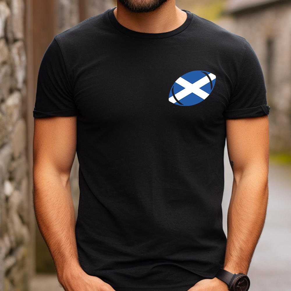 Scotland Rugby Ball Flag Pocket T-shirt - Mens Scottish Gift Boys Birthday Christmas Gift Top
