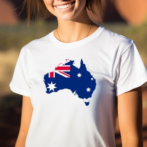 Ladies Australia Flag Map T-shirt - Womens Girls Holiday Emigrate Oz Aus Day Wife Mum Girlfriend Aunt Sister Birthday Christmas Gift Top