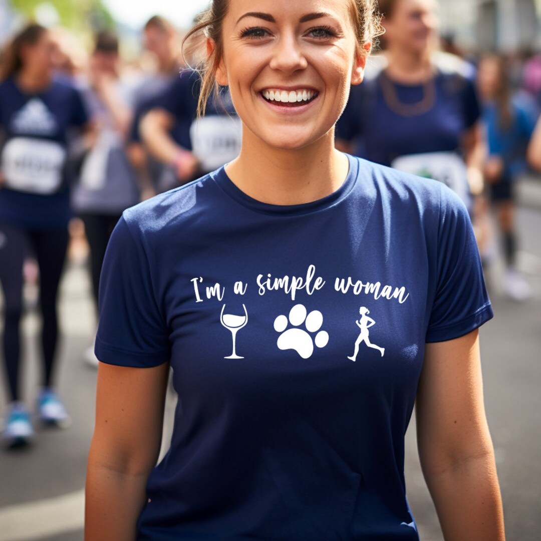 Ladies I'm A Simple Woman Wine Dogs Running Tshirt Womens Girls Funny