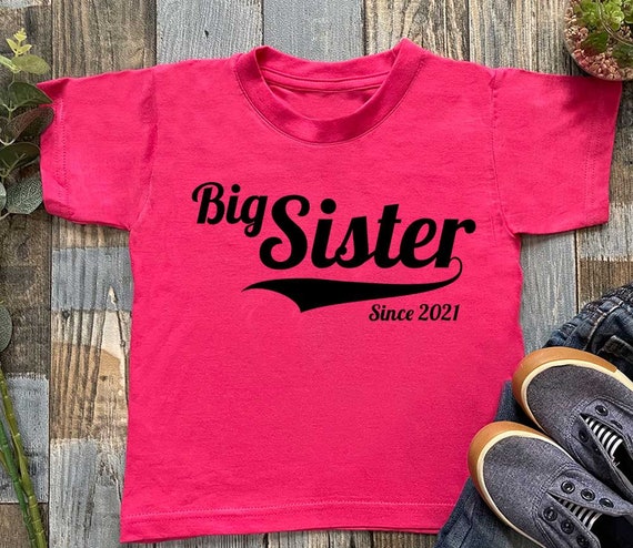 Kids Big Sister Since 2021 T-shirt Boys Girls New Baby Gift Top