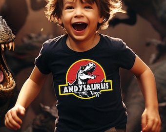 Kids Name-saurus Jurassic T-shirt - Boys Girls Personalised Dinosaur Gift Birthday Custom Name Christmas Gift Top