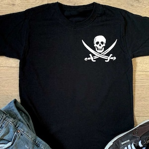 Pirate Skull Pocket T-shirt - Mens Cross Bones Mermaid Party Top Boys Birthday Christmas Gift Top