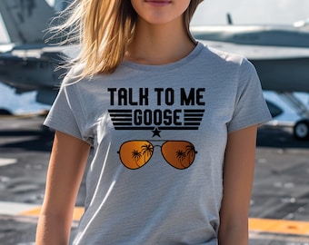 Ladies Goose T-shirt Womens Girls Gun Navy Fighter Jet Sunglasses Top Mum Mothers Day Wife Girlfriend Birthday Christmas Gift Top
