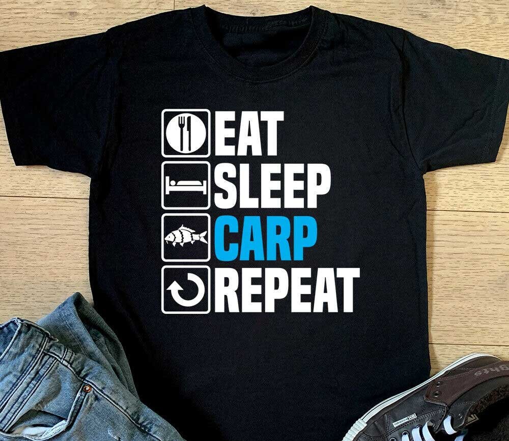 EAT SLEEP CARP MENS T-SHIRT FISHING FISHERMAN ANGLING GIFT PRESENT IDEA CLOTHING 