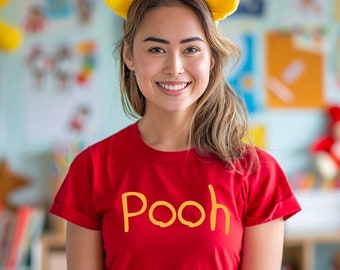 Ladies Pooh T-shirt Womens Girls World Book Day School Teacher Halloween The Easy Fancy Dress Costume Cute Bear Birthday Christmas Gift Top