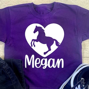 Kids Custom Name Horse Gallop Heart T-shirt - Boys Girls Personalised Horse Riding Pony Gift Birthday Christmas Gift Top