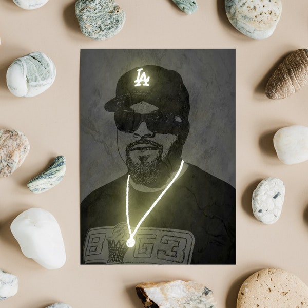 Ice Cube Poster | Ice Cube | Negative Space | Neon Effect | Music Poster | Music Prints | Wall Art | Wall Décor