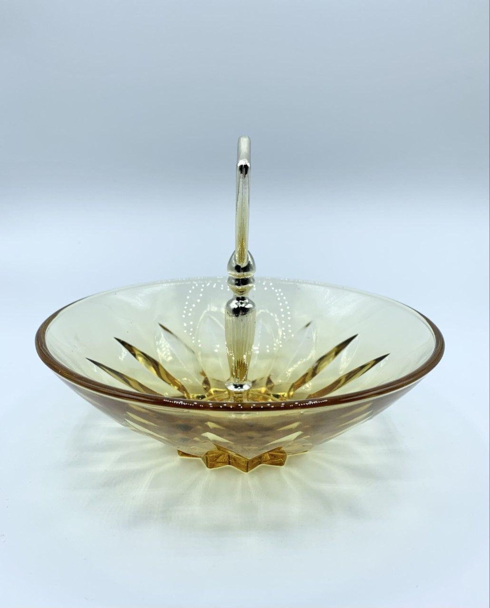 Vintage MCM Yellow Glass Candy Dish With Handle Etsy