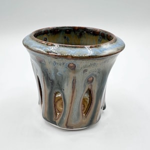 Phil Mayhew Studio Pottery Small Earthy Drip Glaze Votive Holder or Aerated Planter