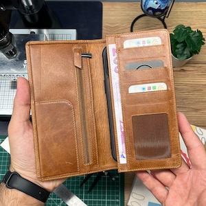 Cartera de piel personalizada con funda para móvil y cremallera - Cartera para hombre y mujer