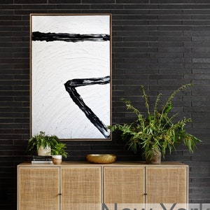 Large Minimalist Abstract Canvas Art, Black and White Abstract Painting, Nordic Abstract Painting Abstract Painting Boho Abstract Wall Art