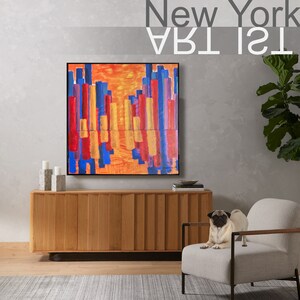 Large Abstract Painting Original Canvas, Framed Colorful Acrylic Abstract Painting, Modern Wall Art Contemporary Decor Abstract Art City