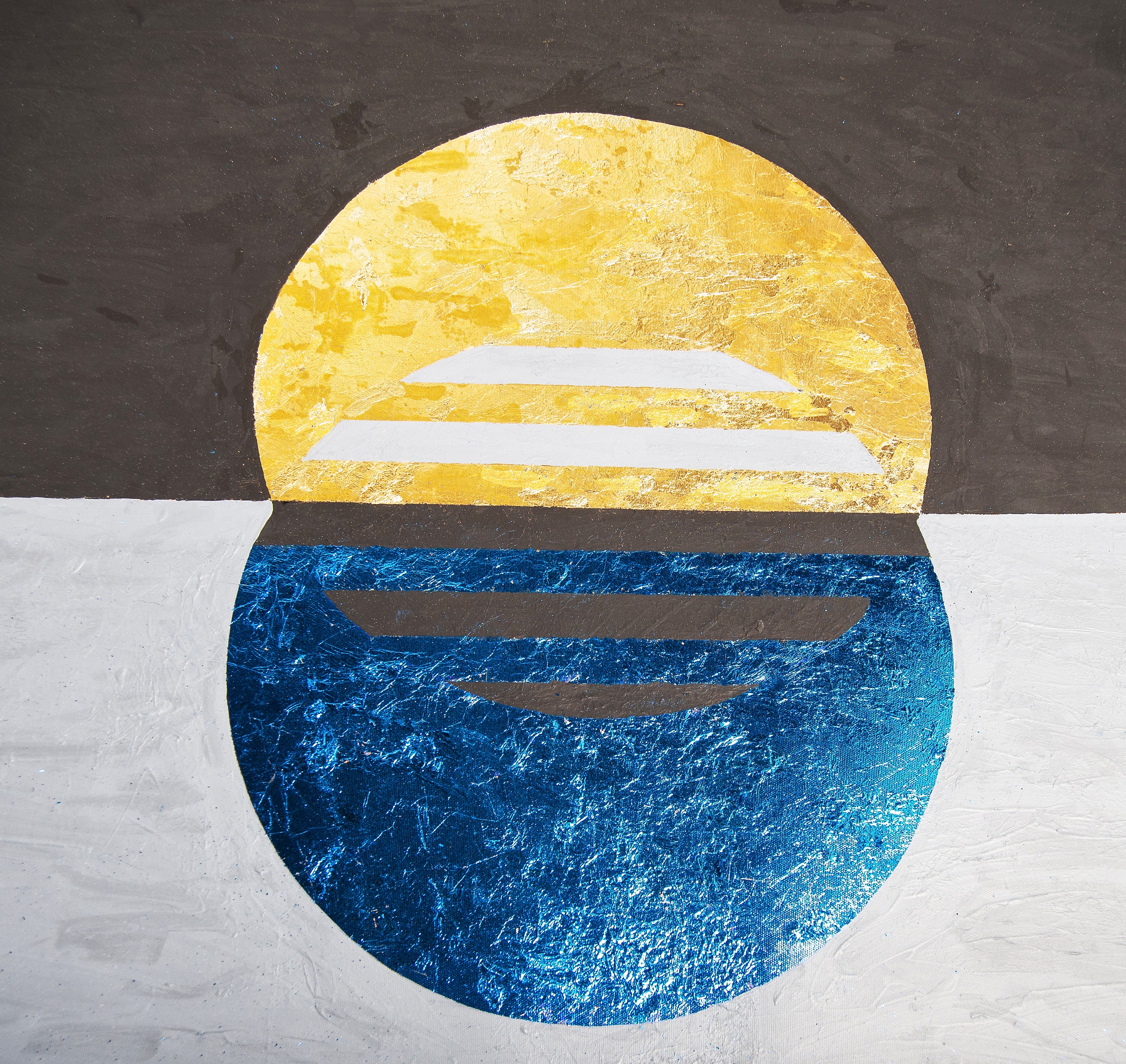 現代的なブルーゴールドの絵画、質感のある抽象画、ユニークな 現代的なブルーゴールドの絵画、質感のある抽象画、ユニークな