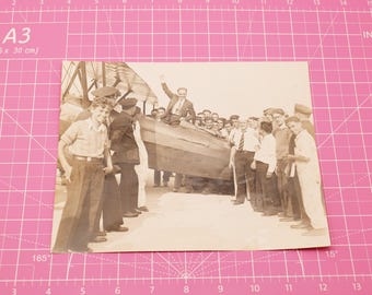 1930s Aviation Photo Crowd With Pilot At Biplane, Vintage Original