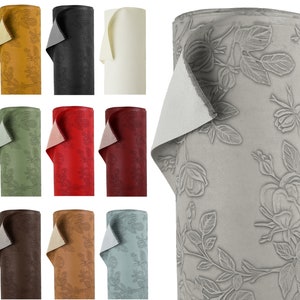Tessuto in similpelle con stampa floreale in rilievo - Materiale in vinile PU - 140 cm 55 pollici di larghezza - 430 GSM al metro - Tessuto per tappezzeria con fiori testurizzati