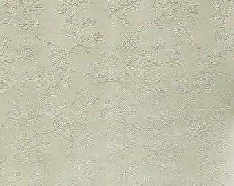 Light Cream Floral Embossed Faux Leather Fabric - PU Vinyl Material 140cm Wide - 430 GSM By the Metre - Textured Flower Upholstery Fabric