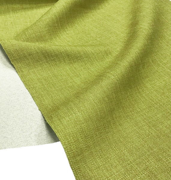 Lime Green Linen Look Fabric Plain Soft Linen Texture Polyester