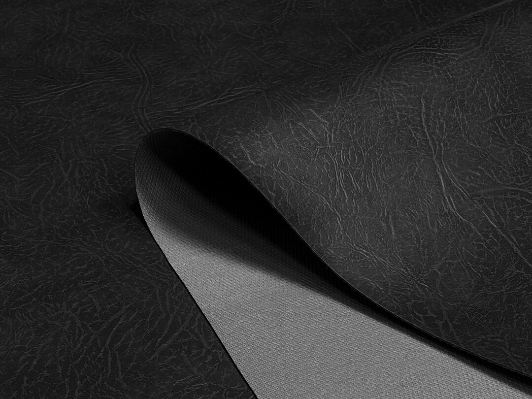 Black Heavy Grained Faux Leather Fabric Upholstery Material Leatherette