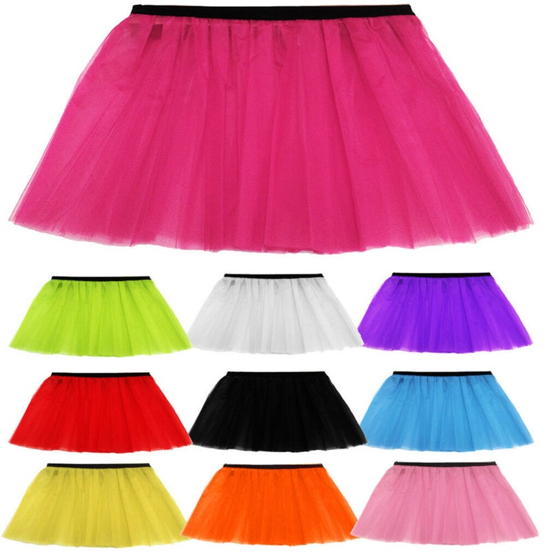 Tutu Jupes Femmes Dames Filles Poule Adulte Plus Neon Fantaisie 1980 80s Costume 10 Couleurs Tailles 6-14 & 16-26 image 1