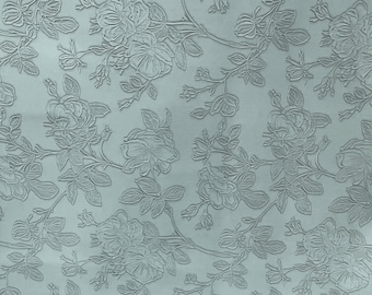 Blue Floral Embossed Faux Leather Fabric - PU Vinyl Material 140cm Wide - 430 GSM By the Metre - Textured Flower Upholstery Fabric