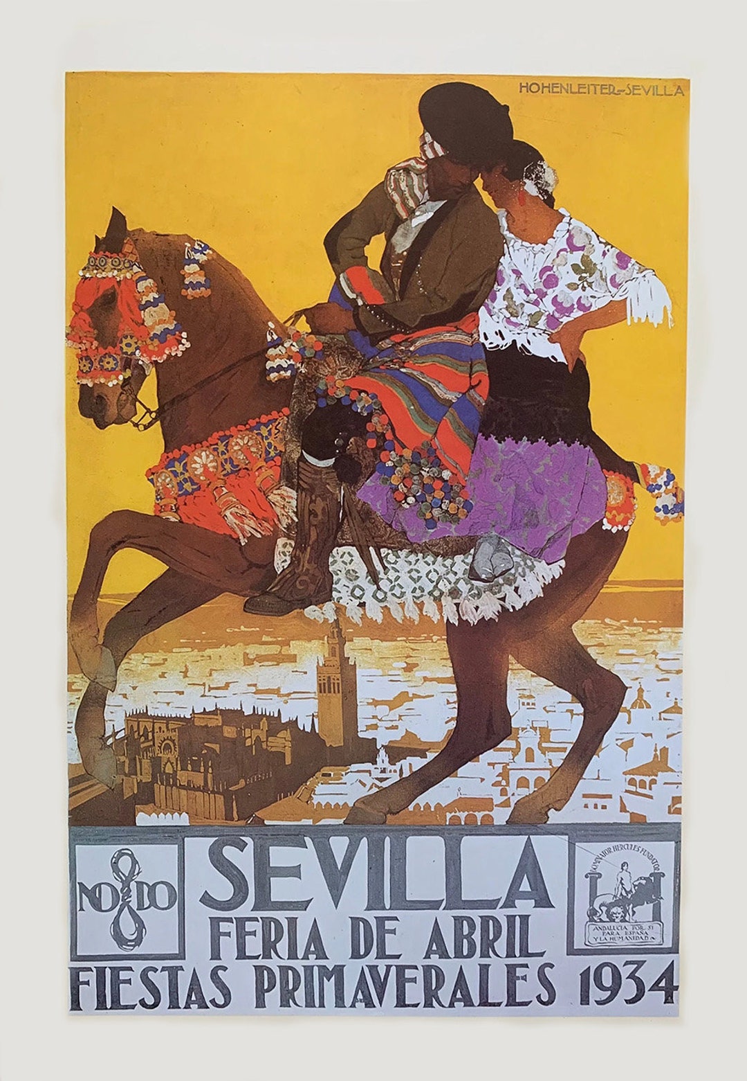 Poster Décor Vintage 'Feria 1934 Sevilla' - Reproduction Haute Qualité 50x75cm, Affiche Rétro
