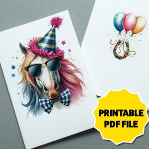 Cartão de aniversário legal para cavalo, aquarela, DOWNLOAD DIGITAL, cartão de aniversário para amantes de cavalos, cartão, cartão de aniversário para meninas que gostam de cavalos, cartão de felicitações dobrado de 5" x 7"