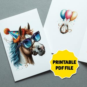 Cartão de aniversário legal para cavalo, aquarela, DOWNLOAD DIGITAL, cartão de aniversário para amantes de cavalos, cartão, cartão de aniversário para meninas que gostam de cavalos, cartão de felicitações dobrado de 5" x 7"