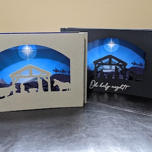 Kerstkaart Kerstkaart 3D shadowbox DIY, Kerstafdruk afdrukbare PDF en SVG digitale download.