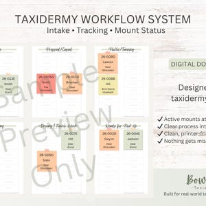 Taxidermy Workflow System | Mount Management & Tracking from Intake to Completion | Printable PDF