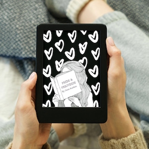 Kindle Paperwhite Lock Screen Wallpaper Screen Saver EPUB MOBI | Pride and Prejudice Hearts Motif Cover | Jane Austen | Light and Dark Modes