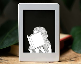 Papier peint à écran verrouillé Paperwhite pour Kindle EPUB MOBI | Lecteur | Fille lisant | Romantisme | Booktok | Romance fantastique | Modes clair et sombre