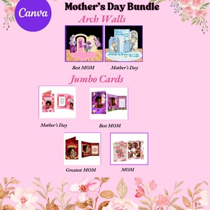 Ensemble de modèles pour la fête des Mères - (4 cartes) Jumbo 24 x 36 et (2) murs en arche - modèles numériques modifiables CANVA