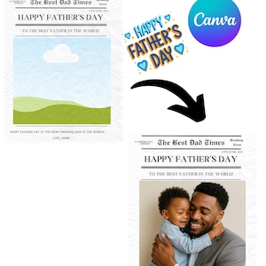 Happy Father's Day Newspaper Template 8.5 x 11 in -| Editable Template - Resizable