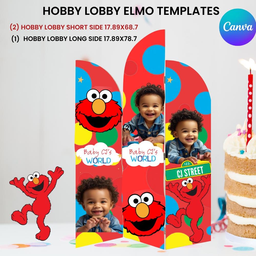Hobby Lobby Panel Elmo Templates | Canva Wooden Arch Panel Backdrop Bundle | Drag & Drop Design | 3 Templates + Mockup | Instant Download
