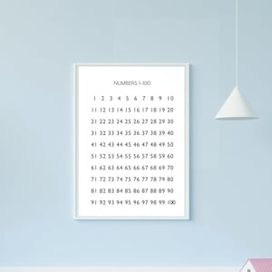 Black Number Chart 1-100 | Count to 100 | Wall Decor | Classroom Math Poster |  1 to 100 | Educational Prints | Homeschool | preschool decor